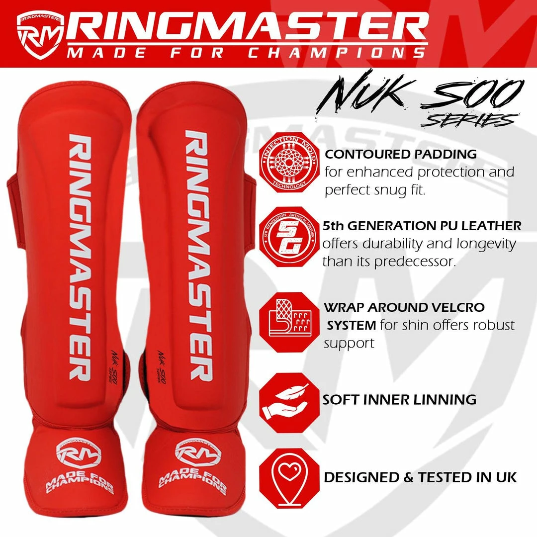 Kickboxing RingMaster Sports Shin Instep Guard Nuk Soo Series Red