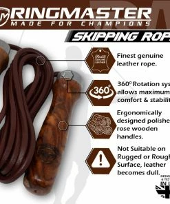 RingMaster Sports Wooden Handle Leather Skipping Rope