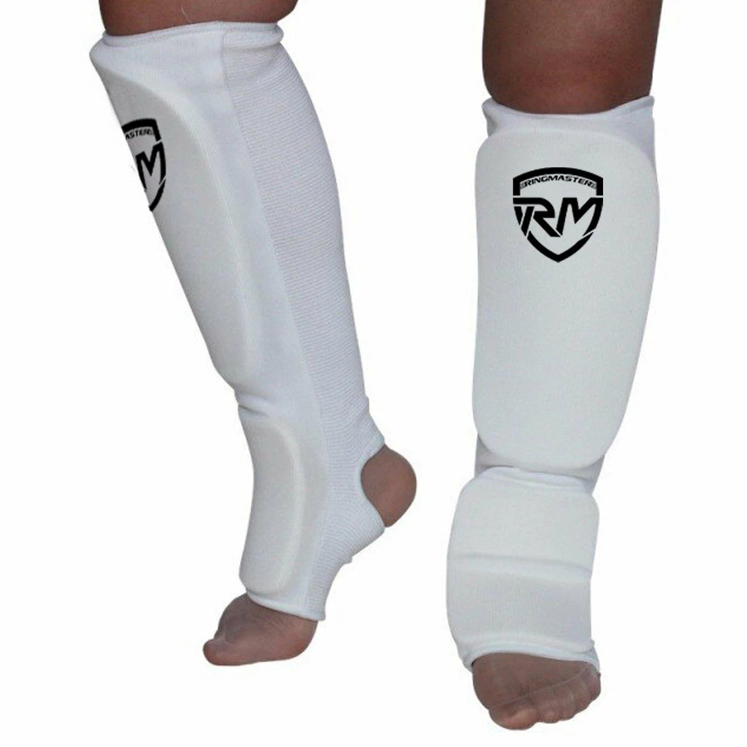 RingMaster Sports Elastic Shin & Instep Pads White Kickboxing