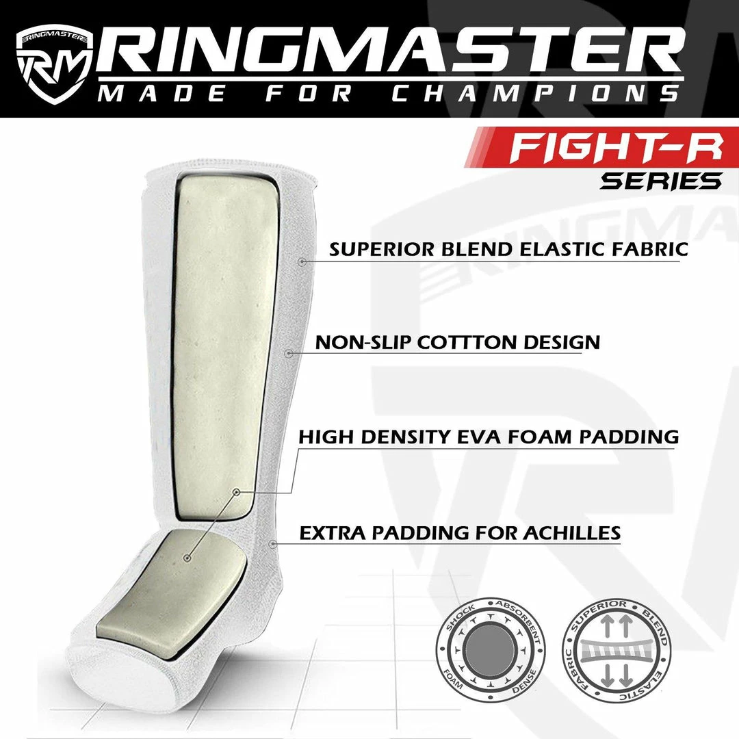 RingMaster Sports Elastic Shin & Instep Pads White Kickboxing