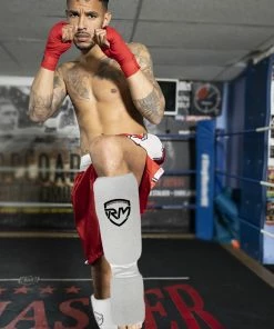 RingMaster Sports Elastic Shin & Instep Pads White Kickboxing