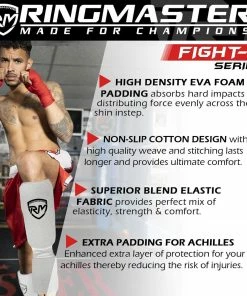 RingMaster Sports Elastic Shin & Instep Pads White Kickboxing