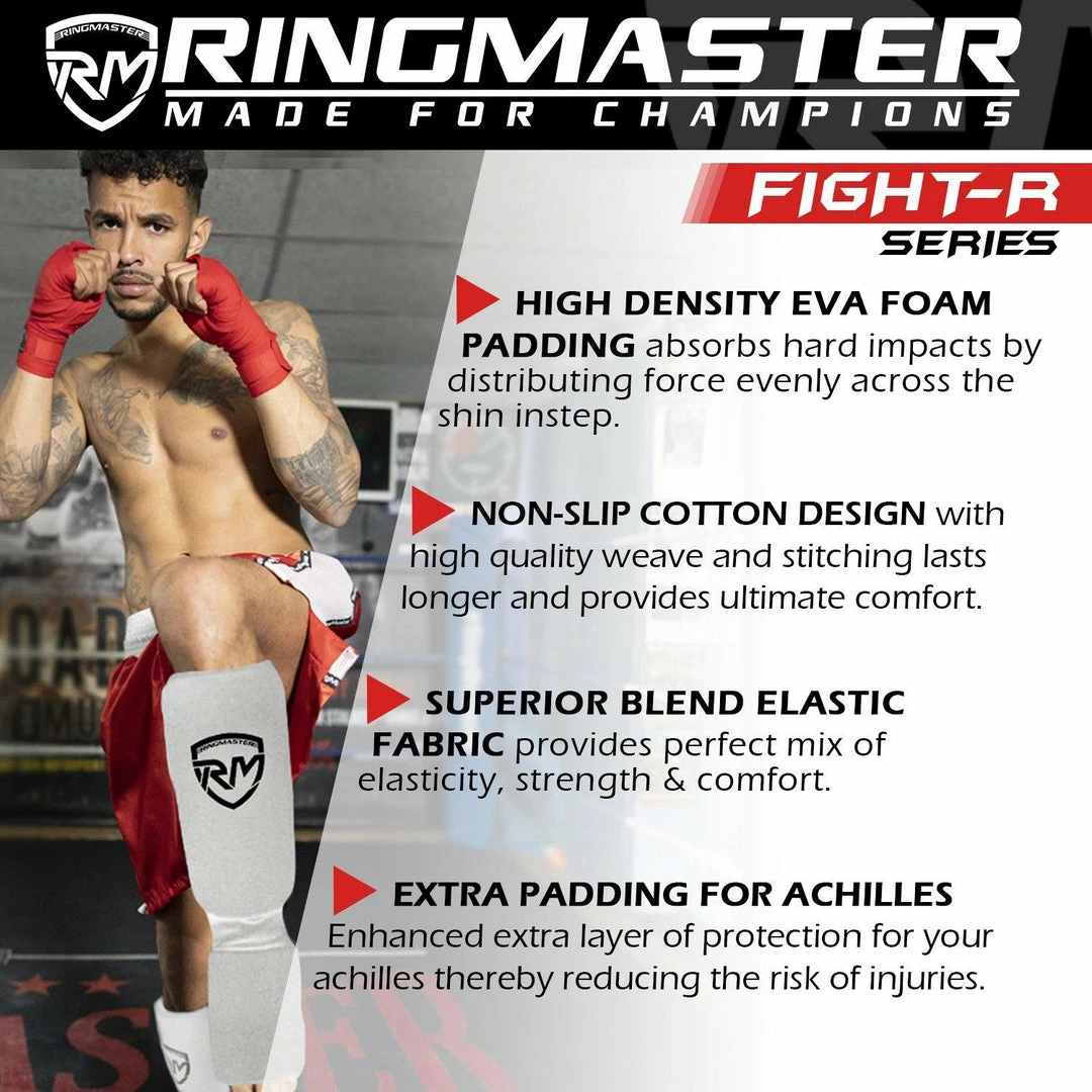 RingMaster Sports Elastic Shin & Instep Pads White Kickboxing