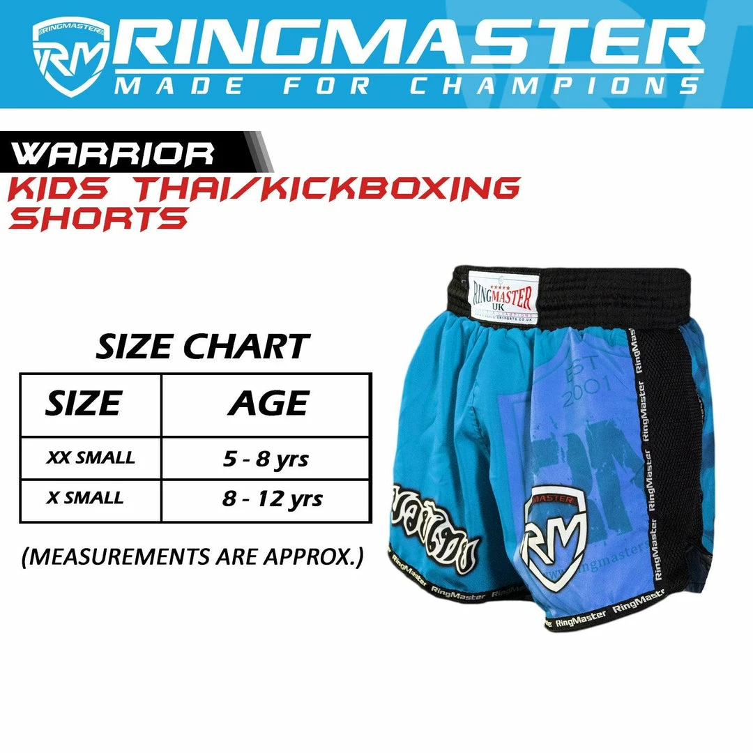 RingMaster Sports Warrior Kids Thai / Kickboxing Shorts Blue