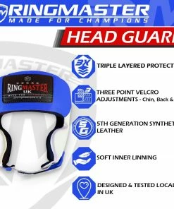 RingMaster Sports Boxing HeadGuard Synthetic Leather Blue And White