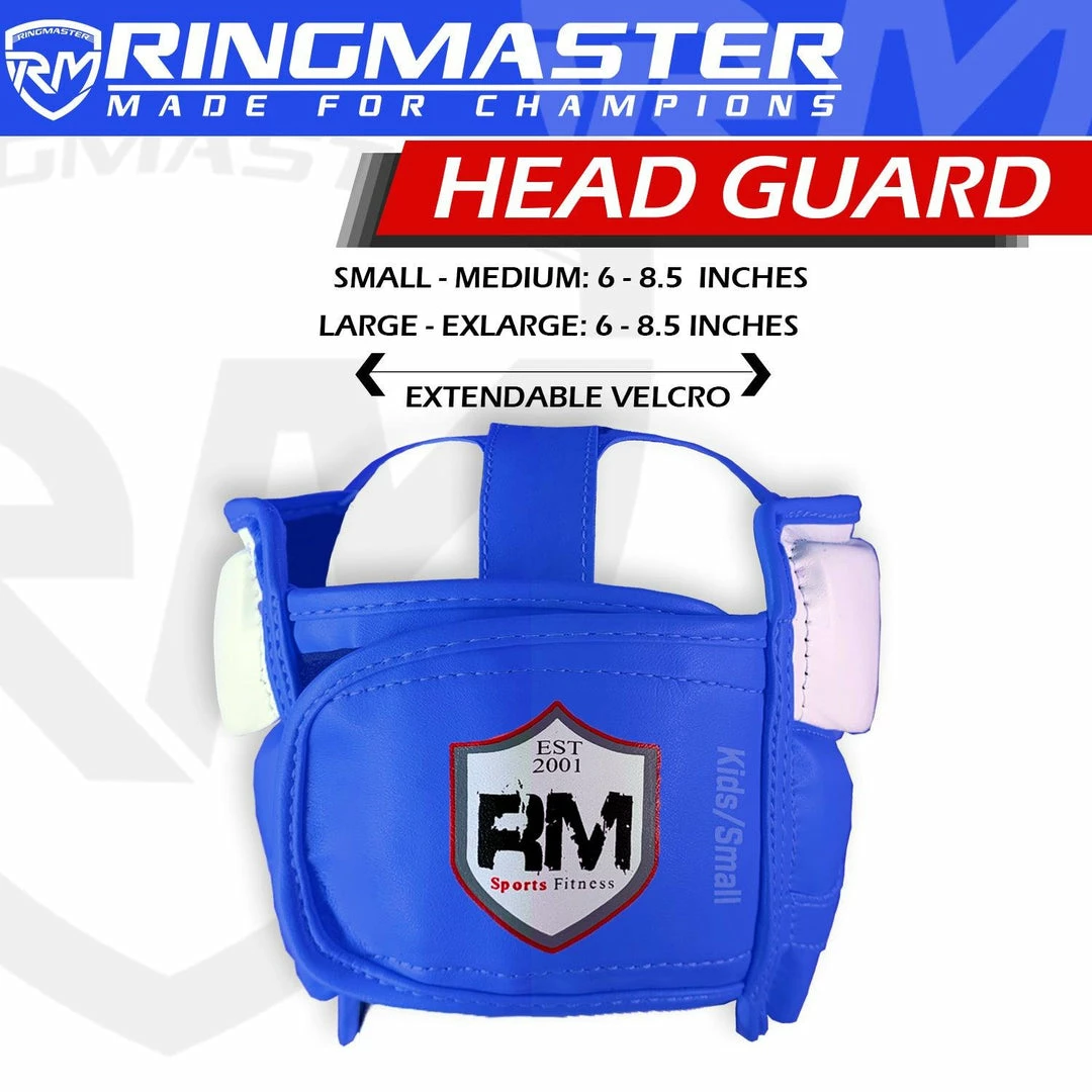 RingMaster Sports Boxing HeadGuard Synthetic Leather Blue And White