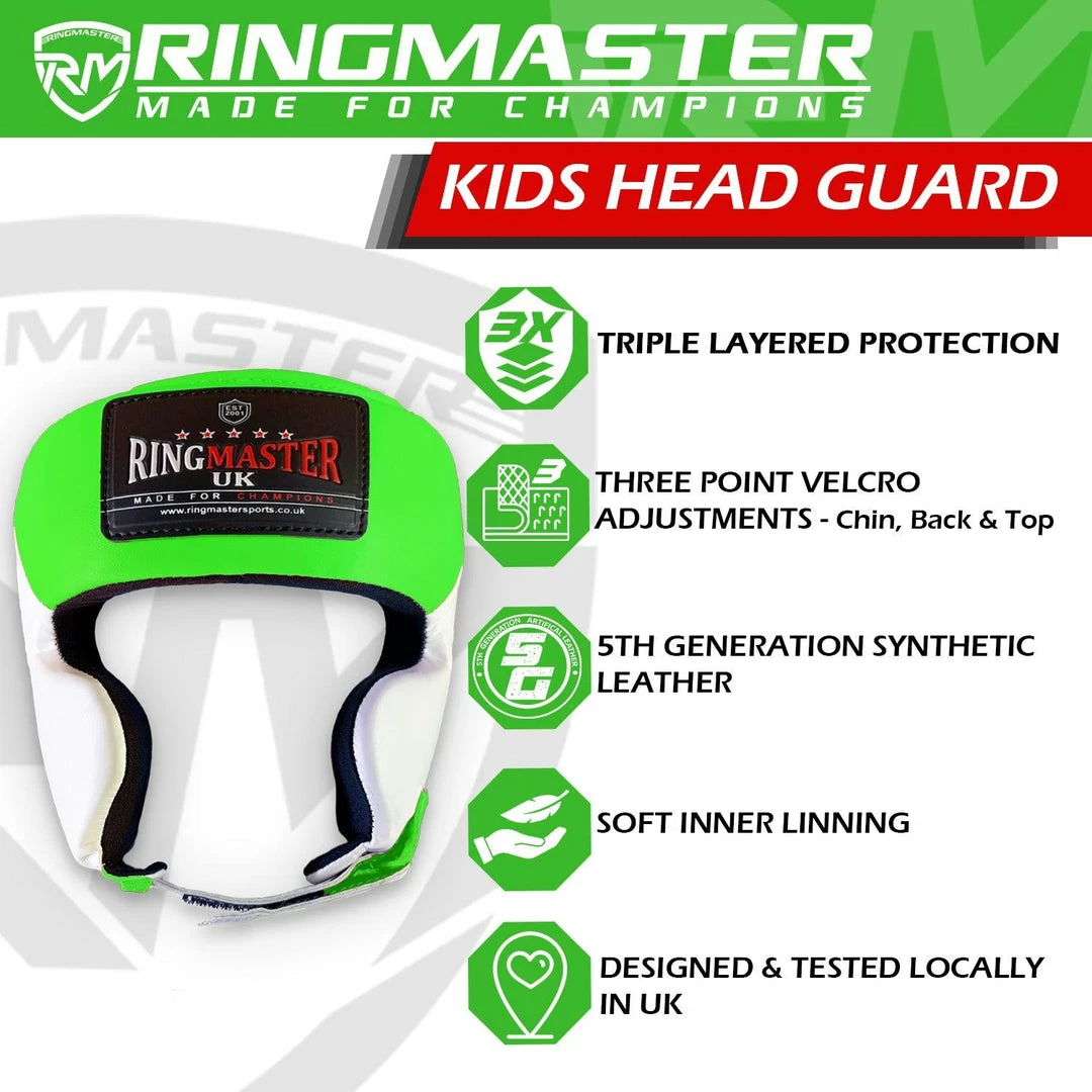 RingMaster Sports Kids Boxing HeadGuard Green And White