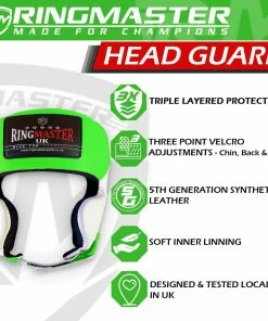 RingMaster Sports Boxing HeadGuard Synthetic Leather Green And White