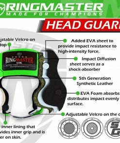 RingMaster Sports Boxing HeadGuard Synthetic Leather Green And White