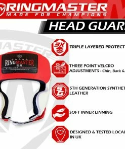 RingMaster Sports Boxing HeadGuard Synthetic Leather Red And White