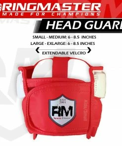 RingMaster Sports Boxing HeadGuard Synthetic Leather Red And White