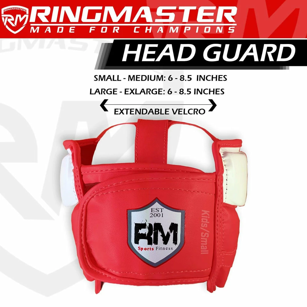 RingMaster Sports Boxing HeadGuard Synthetic Leather Red And White