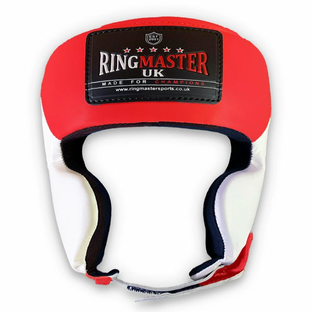 RingMaster Sports Boxing HeadGuard Synthetic Leather Red And White