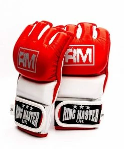 RingMaster Sports MMA Gloves Genuine Leather Red And White