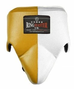 Boxing RingMaster Sports Groin Guard Genuine Leather White Gold