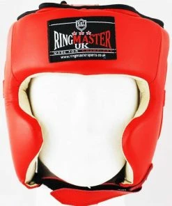 RingMaster Sports Boxing HeadGuard Genuine Leather Red