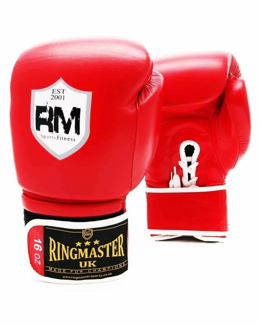 RingMaster Sports Boxing Gloves Genuine Leather Laceups & Velcro Hybrid Series
