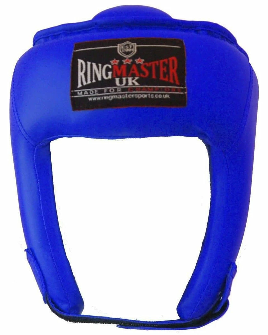 RingMaster Sports Open Face Headguard AIBA Styled Blue Kickboxing