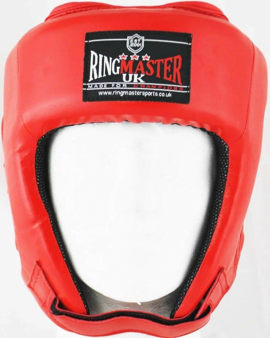 RingMaster Sports Open Face Boxing HeadGuard Synthetic Leather Red